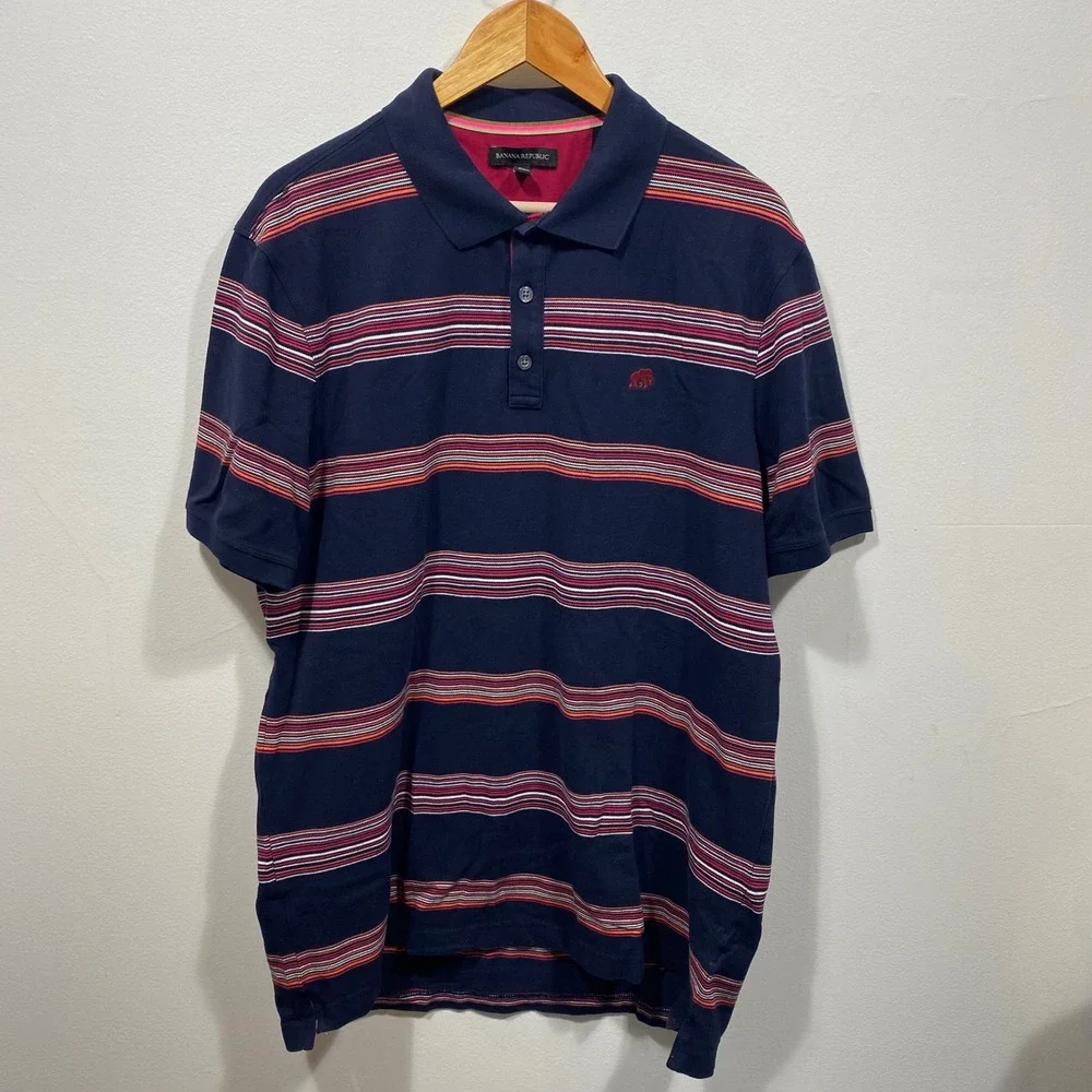Banana Republic Mens Polo Shirt Short Sleeve‎ Striped Casual Top Size XL Tall